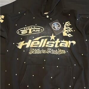 Hellstar Black Hoodie with Gold Graphics